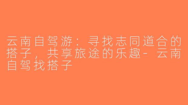 云南自驾游：寻找志同道合的搭子，共享旅途的乐趣-云南自驾找搭子