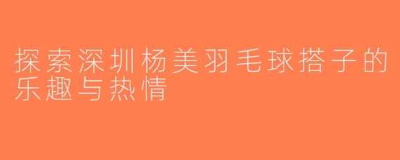 探索深圳杨美羽毛球搭子的乐趣与热情