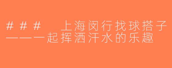 ### 上海闵行找球搭子——一起挥洒汗水的乐趣
