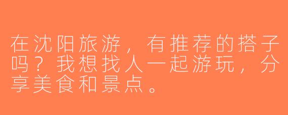 在沈阳旅游，有推荐的搭子吗？我想找人一起游玩，分享美食和景点。
