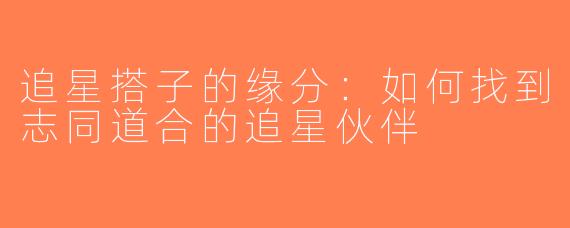 追星搭子的缘分：如何找到志同道合的追星伙伴