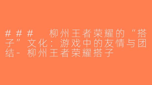 ### 柳州王者荣耀的“搭子”文化：游戏中的友情与团结-柳州王者荣耀搭子