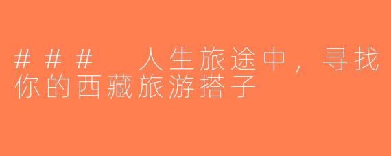 ### 人生旅途中，寻找你的西藏旅游搭子