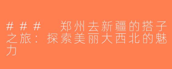 ### 郑州去新疆的搭子之旅：探索美丽大西北的魅力