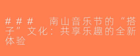 ### 南山音乐节的“搭子”文化：共享乐趣的全新体验