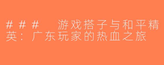 ### 游戏搭子与和平精英：广东玩家的热血之旅