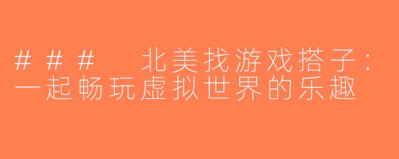 ### 北美找游戏搭子：一起畅玩虚拟世界的乐趣