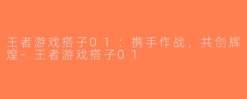 王者游戏搭子01：携手作战，共创辉煌-王者游戏搭子01