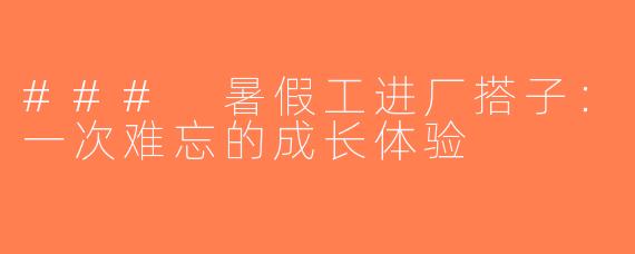 ### 暑假工进厂搭子：一次难忘的成长体验