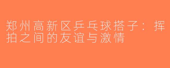 郑州高新区乒乓球搭子：挥拍之间的友谊与激情