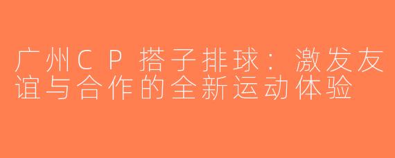 广州CP搭子排球：激发友谊与合作的全新运动体验