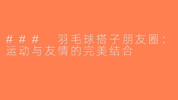 ### 羽毛球搭子朋友圈：运动与友情的完美结合