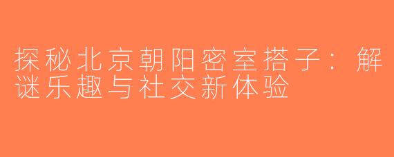 探秘北京朝阳密室搭子：解谜乐趣与社交新体验