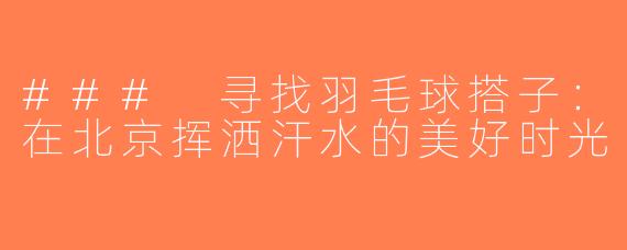 ### 寻找羽毛球搭子：在北京挥洒汗水的美好时光