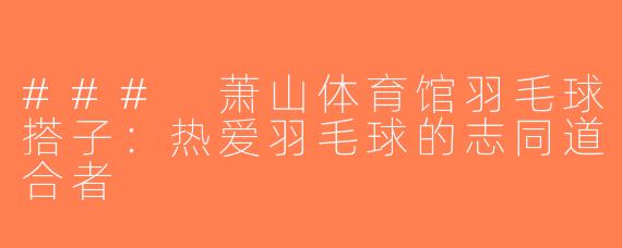 ### 萧山体育馆羽毛球搭子：热爱羽毛球的志同道合者