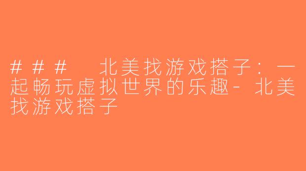 ### 北美找游戏搭子：一起畅玩虚拟世界的乐趣-北美找游戏搭子