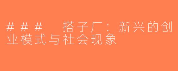 ### 搭子厂：新兴的创业模式与社会现象