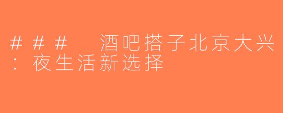 ### 酒吧搭子北京大兴：夜生活新选择