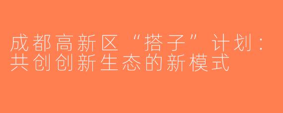 成都高新区“搭子”计划：共创创新生态的新模式