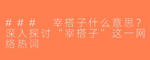 ### 宰搭子什么意思？深入探讨“宰搭子”这一网络热词