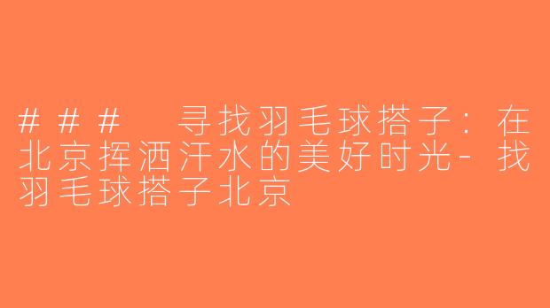 ### 寻找羽毛球搭子：在北京挥洒汗水的美好时光-找羽毛球搭子北京