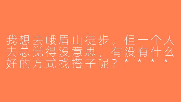 我想去峨眉山徒步，但一个人去总觉得没意思，有没有什么好的方式找搭子呢？****-峨眉山徒步找搭子
