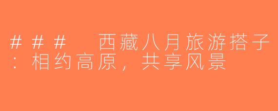 ### 西藏八月旅游搭子：相约高原，共享风景