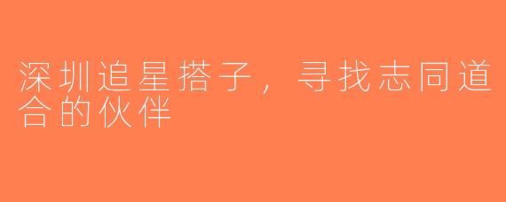深圳追星搭子，寻找志同道合的伙伴