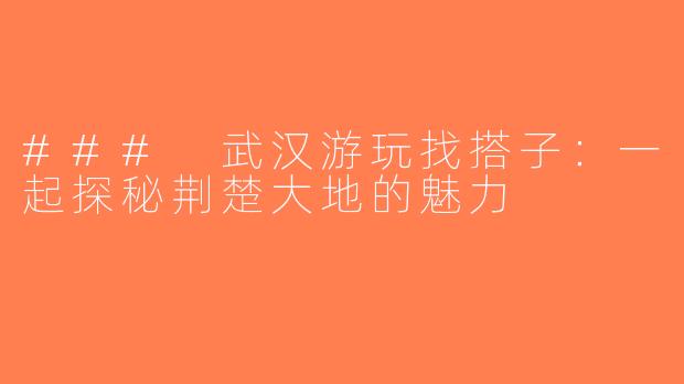 ### 武汉游玩找搭子：一起探秘荆楚大地的魅力