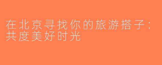 在北京寻找你的旅游搭子：共度美好时光