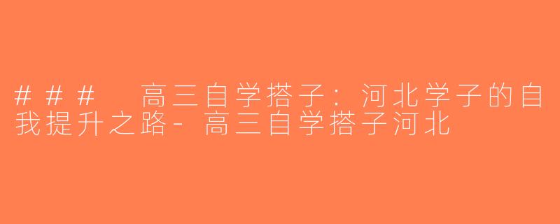 ### 高三自学搭子：河北学子的自我提升之路-高三自学搭子河北