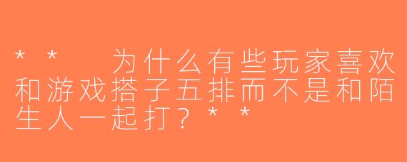 ** 为什么有些玩家喜欢和游戏搭子五排而不是和陌生人一起打？**