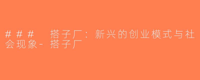 ### 搭子厂：新兴的创业模式与社会现象-搭子厂