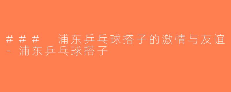### 浦东乒乓球搭子的激情与友谊-浦东乒乓球搭子