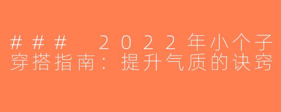 ### 2022年小个子穿搭指南：提升气质的诀窍