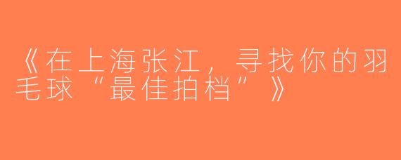《在上海张江，寻找你的羽毛球“最佳拍档”》