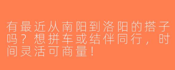 有最近从南阳到洛阳的搭子吗？想拼车或结伴同行，时间灵活可商量！