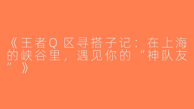 《王者Q区寻搭子记：在上海的峡谷里，遇见你的“神队友”》