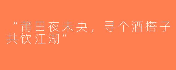 “莆田夜未央，寻个酒搭子共饮江湖”