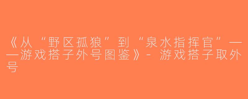 《从“野区孤狼”到“泉水指挥官”——游戏搭子外号图鉴》-游戏搭子取外号