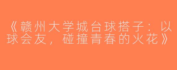 《赣州大学城台球搭子：以球会友，碰撞青春的火花》