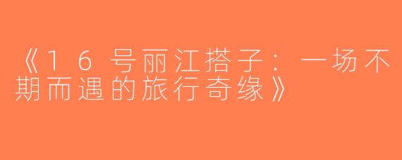 《16号丽江搭子：一场不期而遇的旅行奇缘》