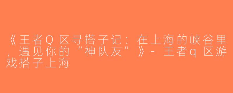 《王者Q区寻搭子记：在上海的峡谷里，遇见你的“神队友”》-王者q区游戏搭子上海