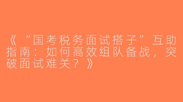 《“国考税务面试搭子”互助指南：如何高效组队备战，突破面试难关？》