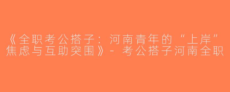 《全职考公搭子：河南青年的“上岸”焦虑与互助突围》-考公搭子河南全职