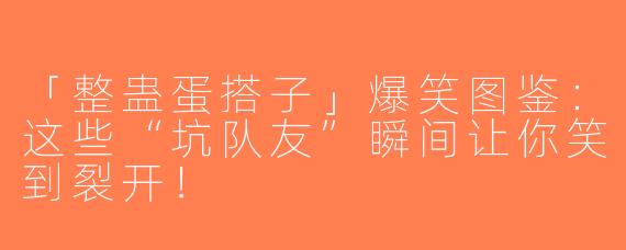 「整蛊蛋搭子」爆笑图鉴：这些“坑队友”瞬间让你笑到裂开！