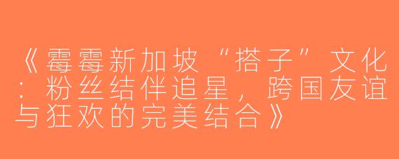 《霉霉新加坡“搭子”文化：粉丝结伴追星，跨国友谊与狂欢的完美结合》