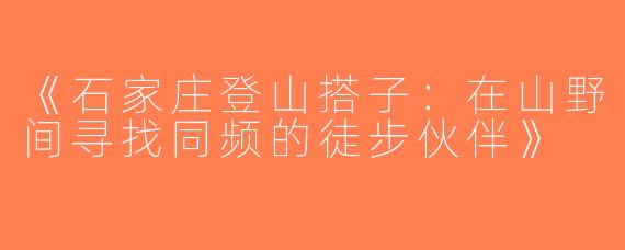 《石家庄登山搭子：在山野间寻找同频的徒步伙伴》