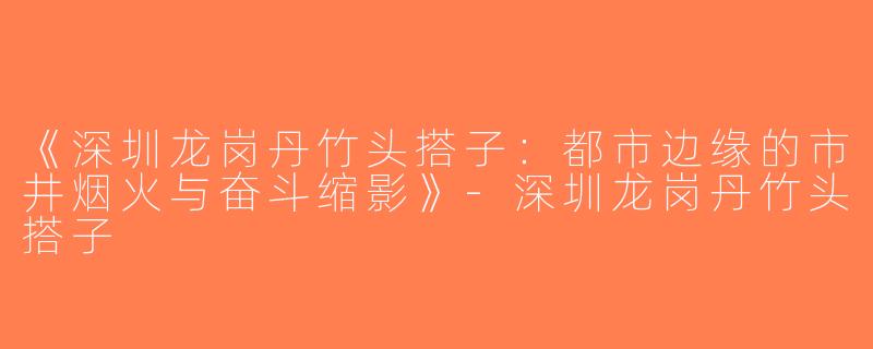 《深圳龙岗丹竹头搭子：都市边缘的市井烟火与奋斗缩影》-深圳龙岗丹竹头搭子