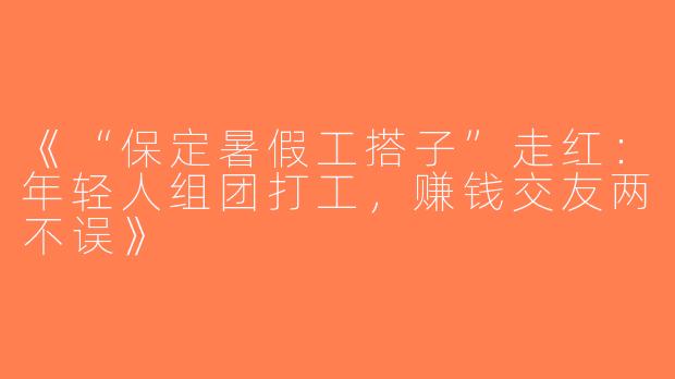 《“保定暑假工搭子”走红：年轻人组团打工，赚钱交友两不误》
